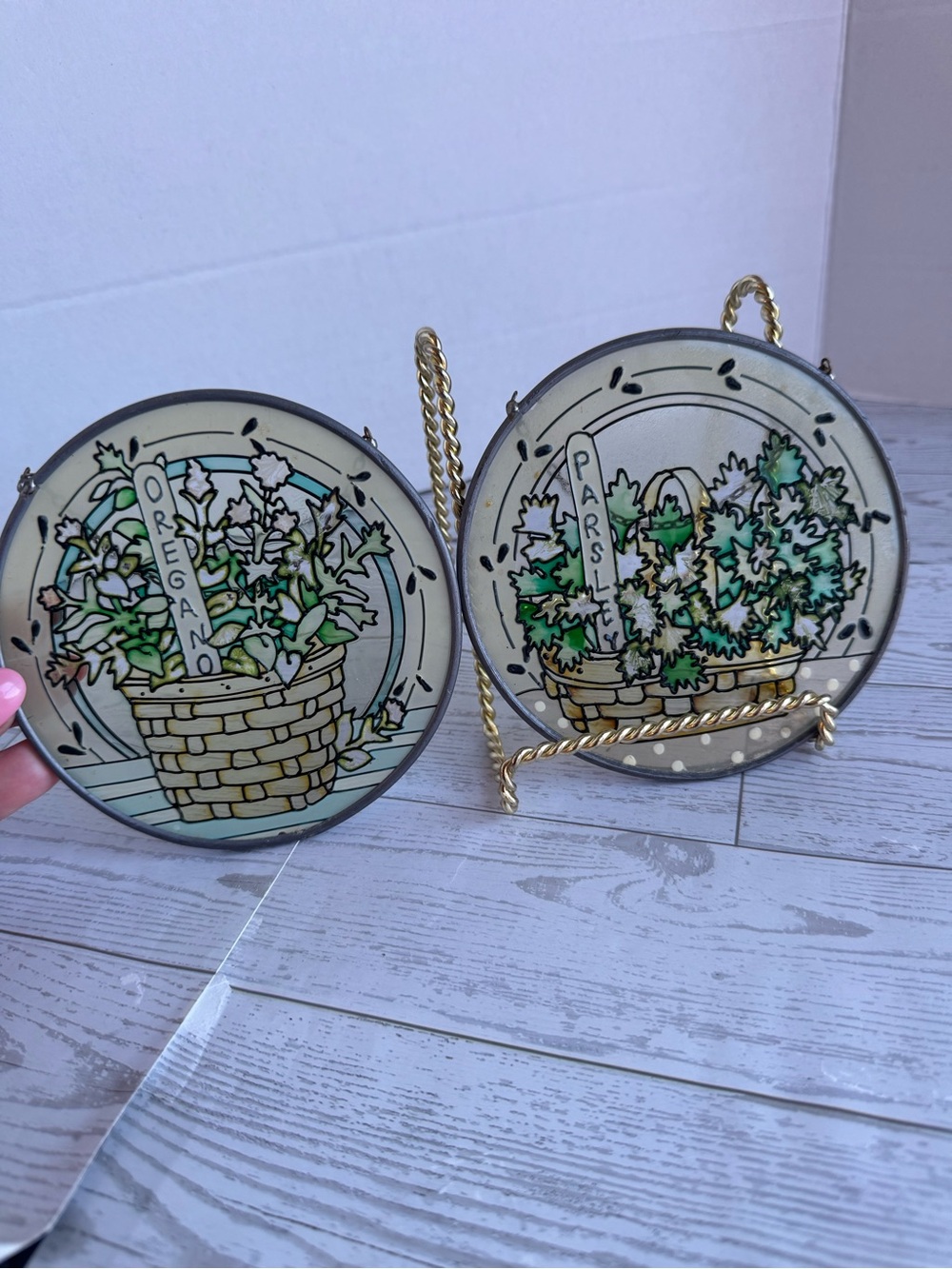 Herb Basket Stained Glass Decorative Panels - Oregano & Parsley